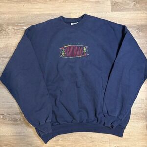 Vintage KC Sport Fisherman Embroidered Navy Crewneck Sweatshirt Mens XXL
